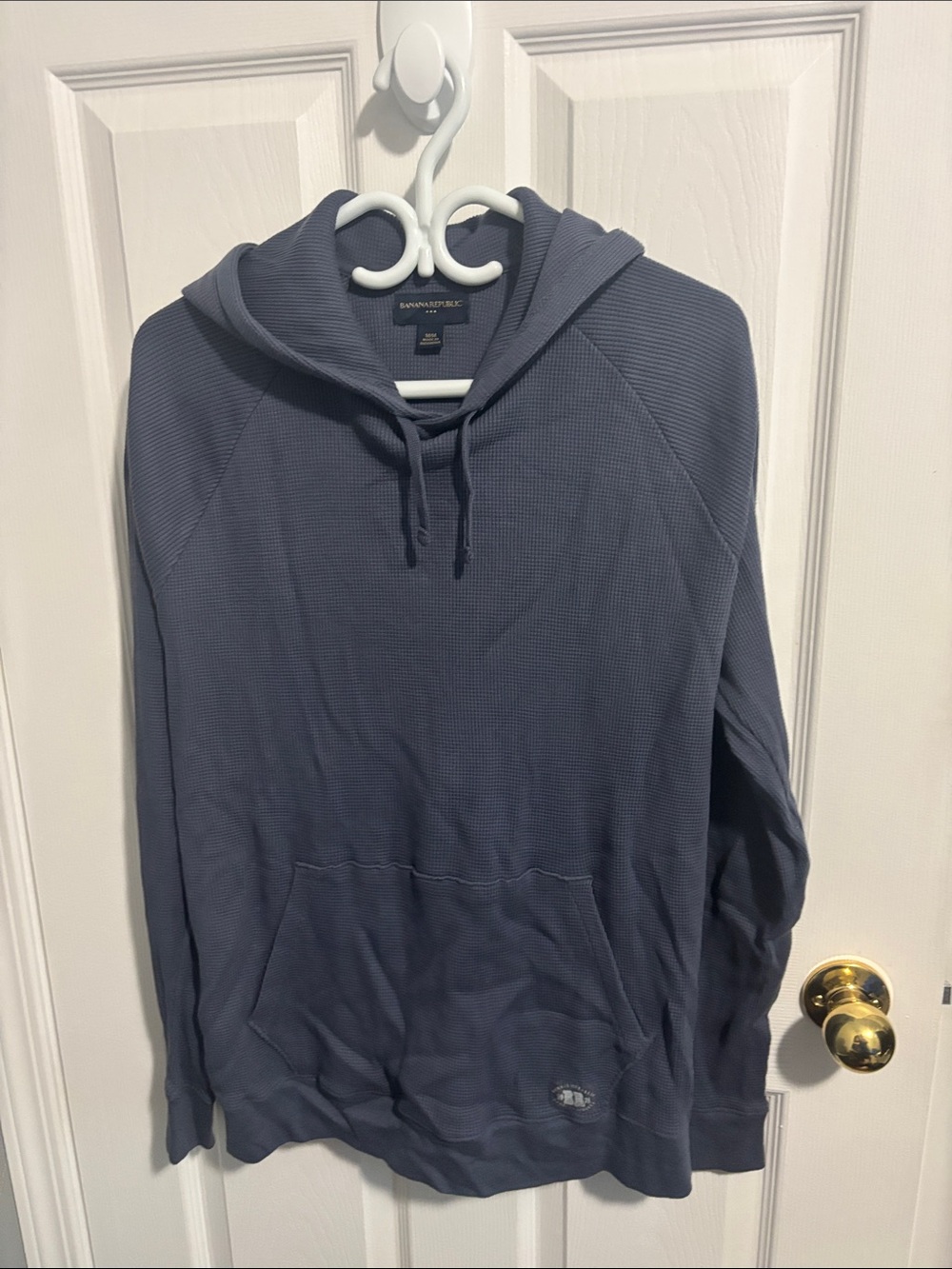 Banana Republic Men's Hooded Waffle Pullover - Slate Blue